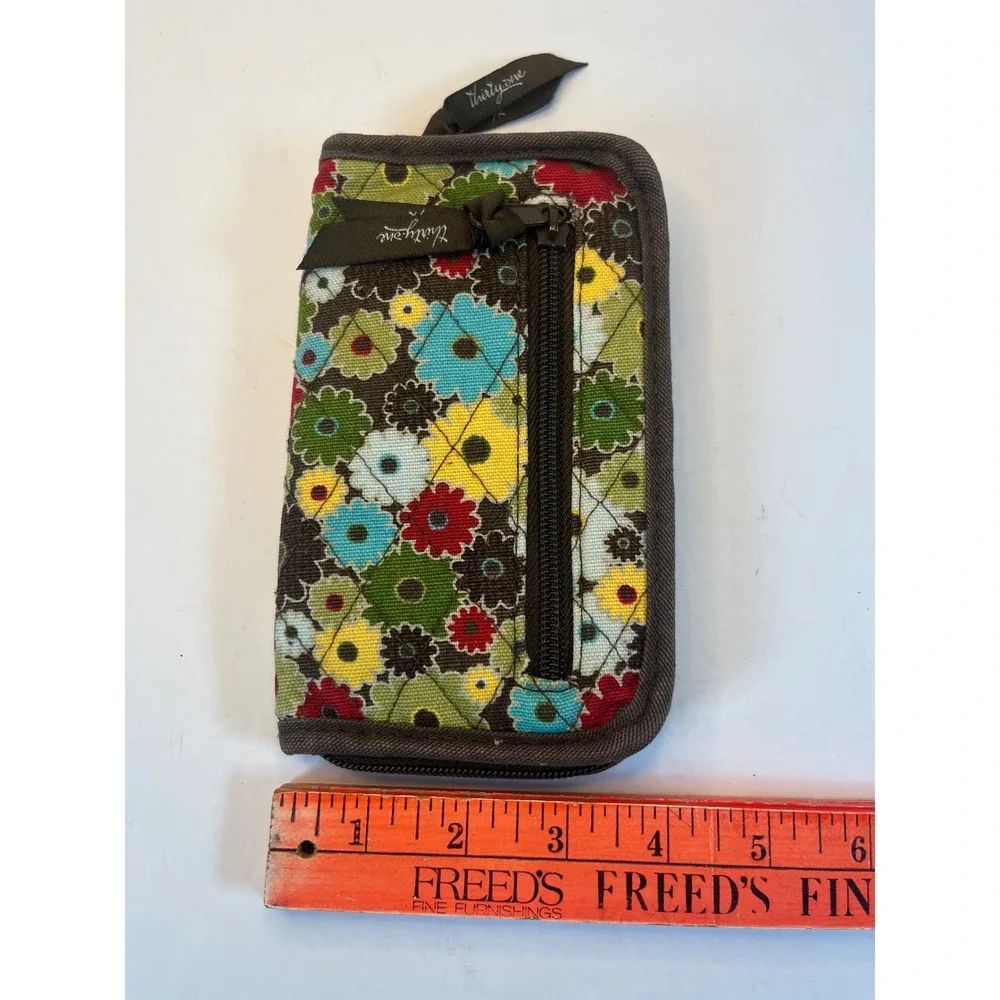 Thirty-One Floral Quilted Zip Around Wallet Organizer Brown Multi Color Retired